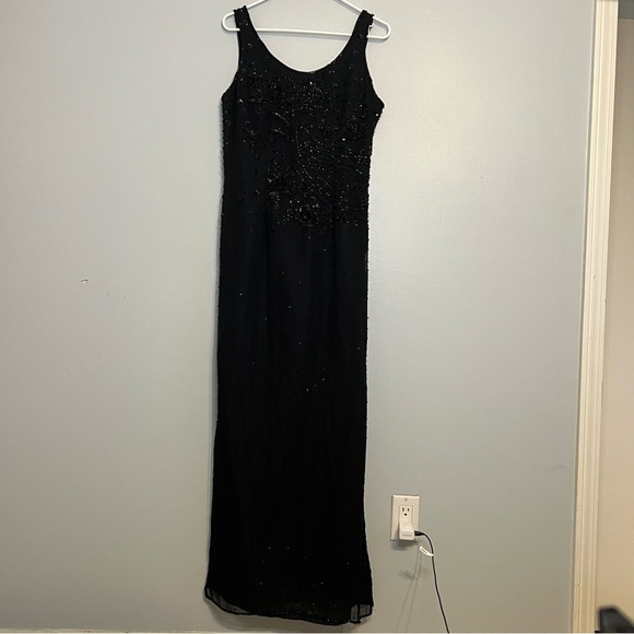 Vtg Paradise Beaded Silk Maxi Dress Sleeveless Black Split Side Sz S Embroidered - Picture 1 of 16